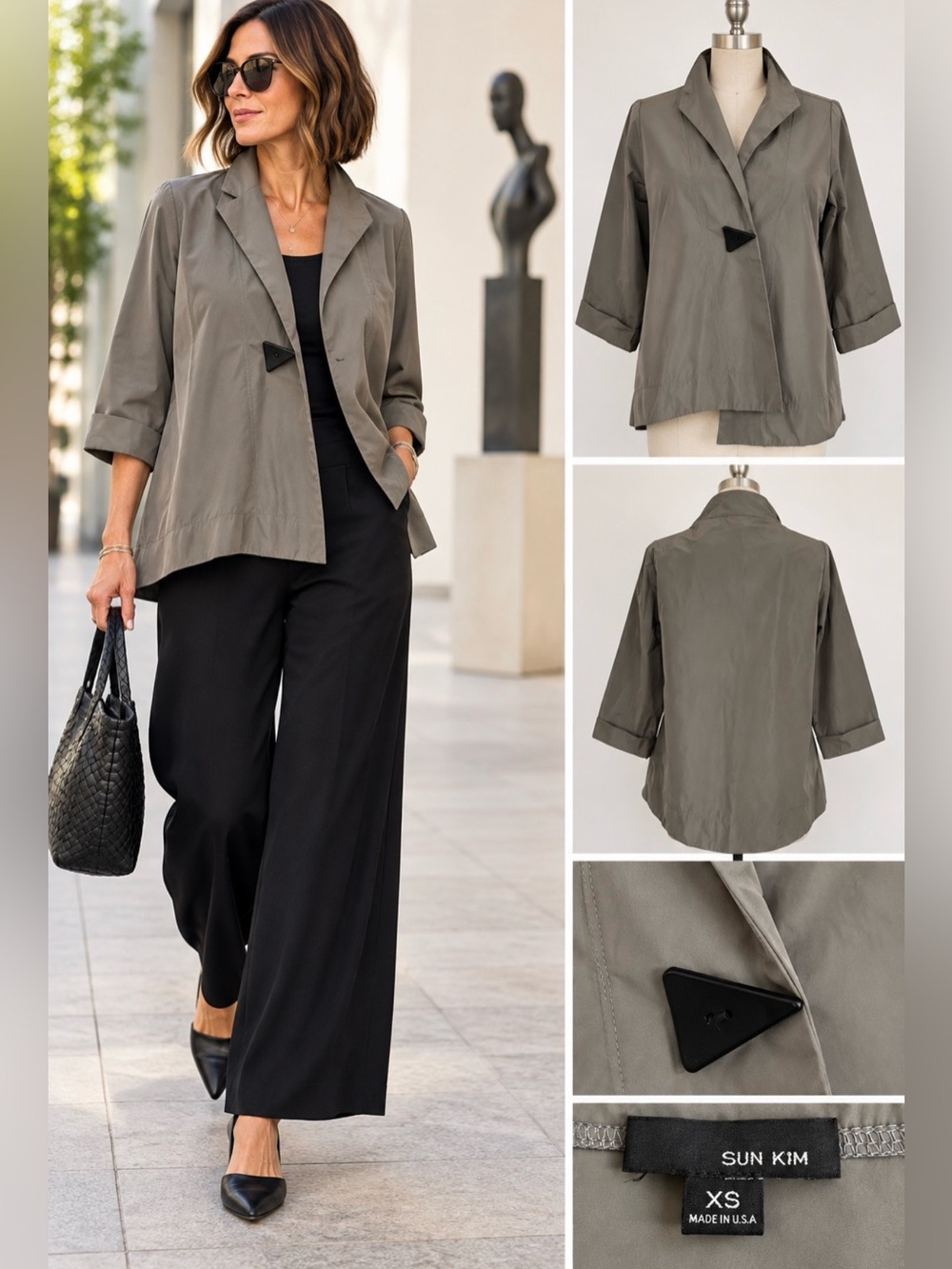 Sun Kim Architectural Asymmetrical Jacket Taupe Gray Avant Garde XS  🧡🎀